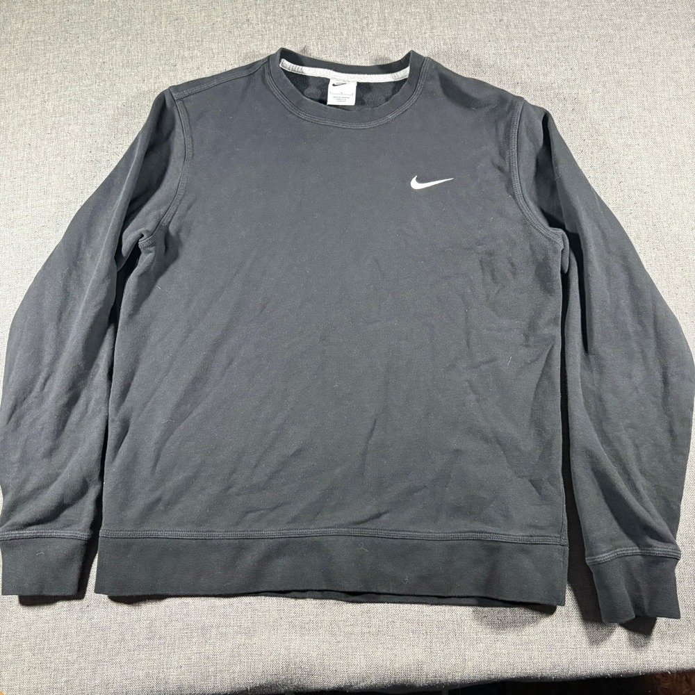 Nike Sweatshirt Mens Large Black Crewneck Swoosh Logo Fleece‎ Pullover